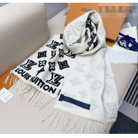 Lower Price Louis Vuitton LV 3D Monogram Wool Cashmere Long Scarf 34x200cm LV010603 White 2026