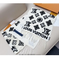 Lower Price Louis Vuitton LV 3D Monogram Wool Cashmere Long Scarf 34x200cm LV010603 White 2026
