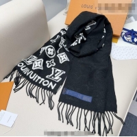 Reasonable Price Louis Vuitton LV 3D Monogram Wool Cashmere Long Scarf 34x200cm LV010603 Black 2026