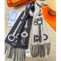Promotional Hermes Sciarpa Casaque Porte-Clefs Cashmere Long Scarf 32x180cm 6041 Grey/White 2026