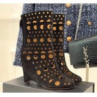 Sumptuous Alaia Openwork Suede Wedge Ankle Boots 2026 AL102906 Black