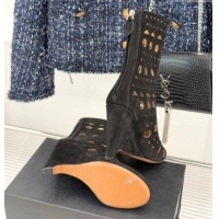Sumptuous Alaia Openwork Suede Wedge Ankle Boots 2026 AL102906 Black