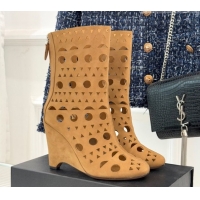Purchase Alaia Openwork Suede Wedge Ankle Boots 2026 AL102906 Yellow