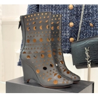 Good Looking Alaia Openwork Calf Leather Wedge Ankle Boots 2026 AL102906 Black