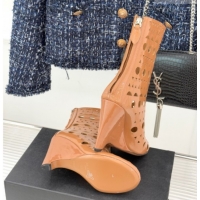 Stylish Alaia Openwork Pendant Leather Wedge Ankle Boots 2026 AL102906 Brown