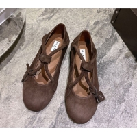 Duplicate Alaia Le Teckel Ballet Flats in Suede with Cross Strap 2026 AL102907 Brown