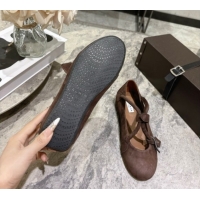 Duplicate Alaia Le Teckel Ballet Flats in Suede with Cross Strap 2026 AL102907 Brown