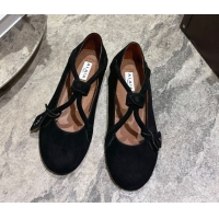 Most Popular Alaia Le Teckel Ballet Flats in Suede with Cross Strap 2026 AL102907 Black