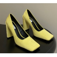 Grade Quality Alaia Square Pumps 10cm in Haircalf Yellow AL102908 1029134