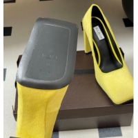 Grade Quality Alaia Square Pumps 10cm in Haircalf Yellow AL102908 1029134