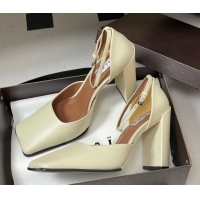 Buy Luxury Alaia Square D'Orsay Mary Janes Pumps 10cm in Calf Leather White 2026 AL102909 1029139