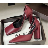 Pretty Style Alaia Square D'Orsay Mary Janes Pumps 10cm in Calf Leather Red 2026 AL102909 1029140