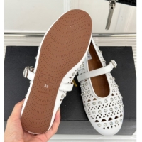 Top Grade Alaia Ballet Flats in Openwork Leather with Eyelet with Strass White 2026 AL102910 1029141
