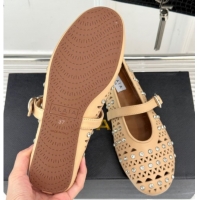 Durable Alaia Ballet Flats in Openwork Leather with Eyelet with Strass Apricot 2026 AL102910 1029142