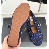 Charming Alaia Ballet Flats in Openwork Suede with Eyelet with Strass Blue 2026 AL102910 1029144