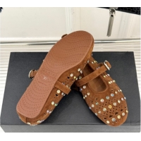 Hot Style Alaia Ballet Flats in Openwork Suede with Eyelet with Strass Camel 2026 AL102910 1029145