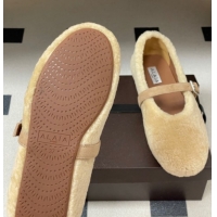 Stylish Alaia Ballet Flats in Shearling Wool Beige 2026 AL102911 1029148
