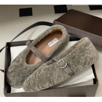 Pretty Style Alaia Ballet Flats in Shearling Wool Dark Grey 2026 AL102911 1029149