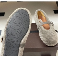 Pretty Style Alaia Ballet Flats in Shearling Wool Dark Grey 2026 AL102911 1029149