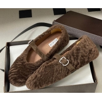 Sumptuous Alaia Ballet Flats in Shearling Wool Chocolate 2026 AL102911 1029150