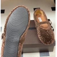 Sumptuous Alaia Ballet Flats in Shearling Wool Chocolate 2026 AL102911 1029150