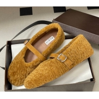 Good Quality Alaia Ballet Flats in Shearling Wool Yellow 2026 AL102911 1029151