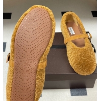 Good Quality Alaia Ballet Flats in Shearling Wool Yellow 2026 AL102911 1029151
