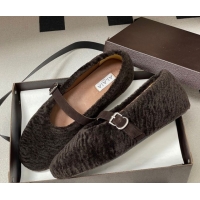 Best Grade Alaia Ballet Flats in Shearling Wool Dark Brown 2026 AL102911 1029152