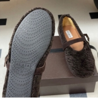 Best Grade Alaia Ballet Flats in Shearling Wool Dark Brown 2026 AL102911 1029152
