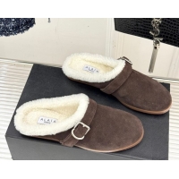 Affordable Price Alaia Suede and Wool Flat Mules with Buckle Dark Brown 2026 AL102912 1029153