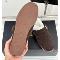 Affordable Price Alaia Suede and Wool Flat Mules with Buckle Dark Brown 2026 AL102912 1029153