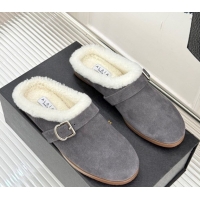 Purchase Alaia Suede and Wool Flat Mules with Buckle Dark Grey 2026 AL102912 1029154