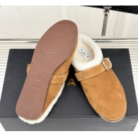 Sumptuous Alaia Suede and Wool Flat Mules with Buckle Light Brown 2026 AL102912 1029155