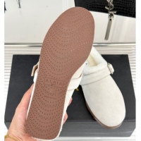 Good Quality Alaia Suede and Wool Flat Mules with Buckle White AL102912 1029156
