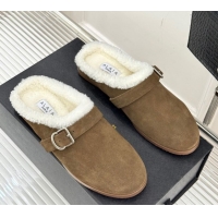 Perfect Alaia Suede and Wool Flat Mules with Buckle Taupe AL102912 1029157