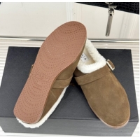 Perfect Alaia Suede and Wool Flat Mules with Buckle Taupe AL102912 1029157