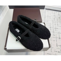Unique Style Alaia Ballet Flats in Shearling Wool Black AL120901 1209001