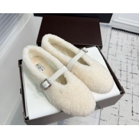 Top Grade Alaia Ballet Flats in Shearling Wool White 2026 AL120901 1209003