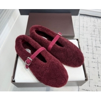 Popular Style Alaia Ballet Flats in Shearling Wool Burgundy 2026 AL120901 1209006