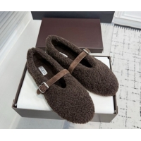 New Style Alaia Ballet Flats in Shearling Wool Dark Brown 2026 AL120901 1209005