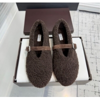 New Style Alaia Ballet Flats in Shearling Wool Dark Brown 2026 AL120901 1209005