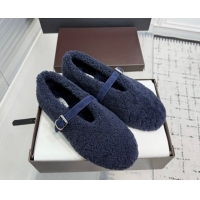 Luxurious Alaia Ballet Flats in Shearling Wool Dark Blue 2026 AL120901 1209008