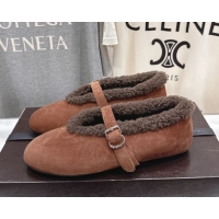 Charming Alaia Ballet Flats in Suede and Wool Brown AL102901 1209010