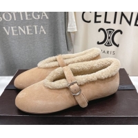 Buy Luxury Alaia Ballet Flats in Suede and Wool Beige AL102901 1209011