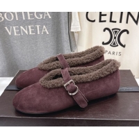 Perfect Alaia Ballet Flats in Suede and Wool Dark Brown AL102901 1209012