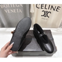 Good Looking Alaia Ballet Flats in Leather and Wool Black AL102901 1209015