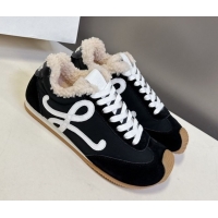 Affordable Price Loewe Ballet Runner 2.0 Sneakers in Suede, Nylon and Shearling Wool Black/White 2026 LW103002 1030042