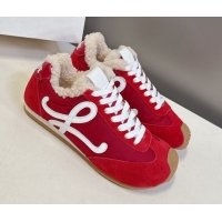 Super Quality Loewe Ballet Runner 2.0 Sneakers in Suede, Nylon and Shearling Wool 2026 LW103002 Red