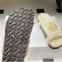 Classic Practical Loewe Flat Slides Sandal in Suede and Wool 2026 LW103003 Beige