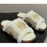 AAAAA Loewe Flat Slides Sandal in Suede and Wool 2026 LW103003 Grey